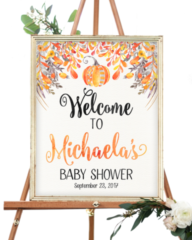 Fall Autumn Orange Pumpkin Welcome Sign - Elephant Baby Shower Welcome Sign (384x480), Png Download