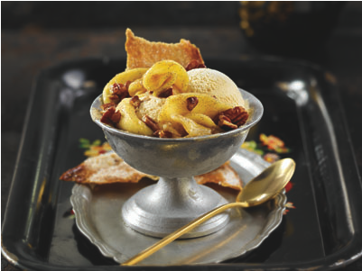 Ice Cream Scoops Topped With Cooked Apple Slices & - Caramel Apple (430x405), Png Download