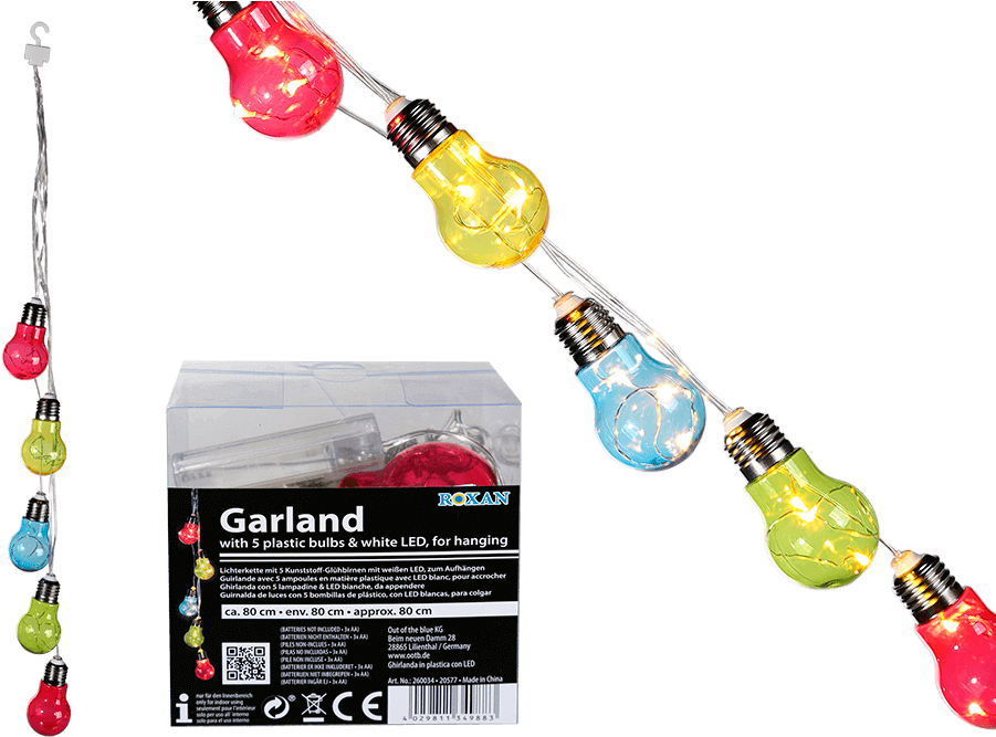 Guirnalda De Luces Con 5 Bombillas De Plástico Multicolor - Led Colour Light Bulb Fairy Lights (945x709), Png Download