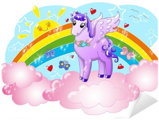 Cute Pegasus In The Sky With Sun And Rainbow - Rainbow (400x400), Png Download