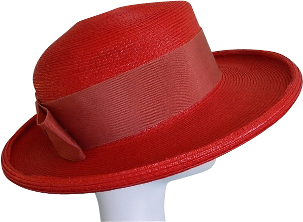Vintage Studio Fashions Lipstick Red Straw Hat - Fedora (596x596), Png Download