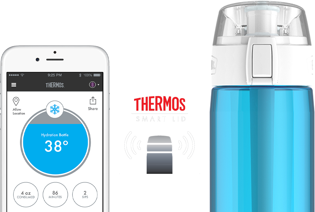 Thermos Smart Lid - Thermos 24 Ounce Hydration Bottle With Connected Smart (1039x700), Png Download