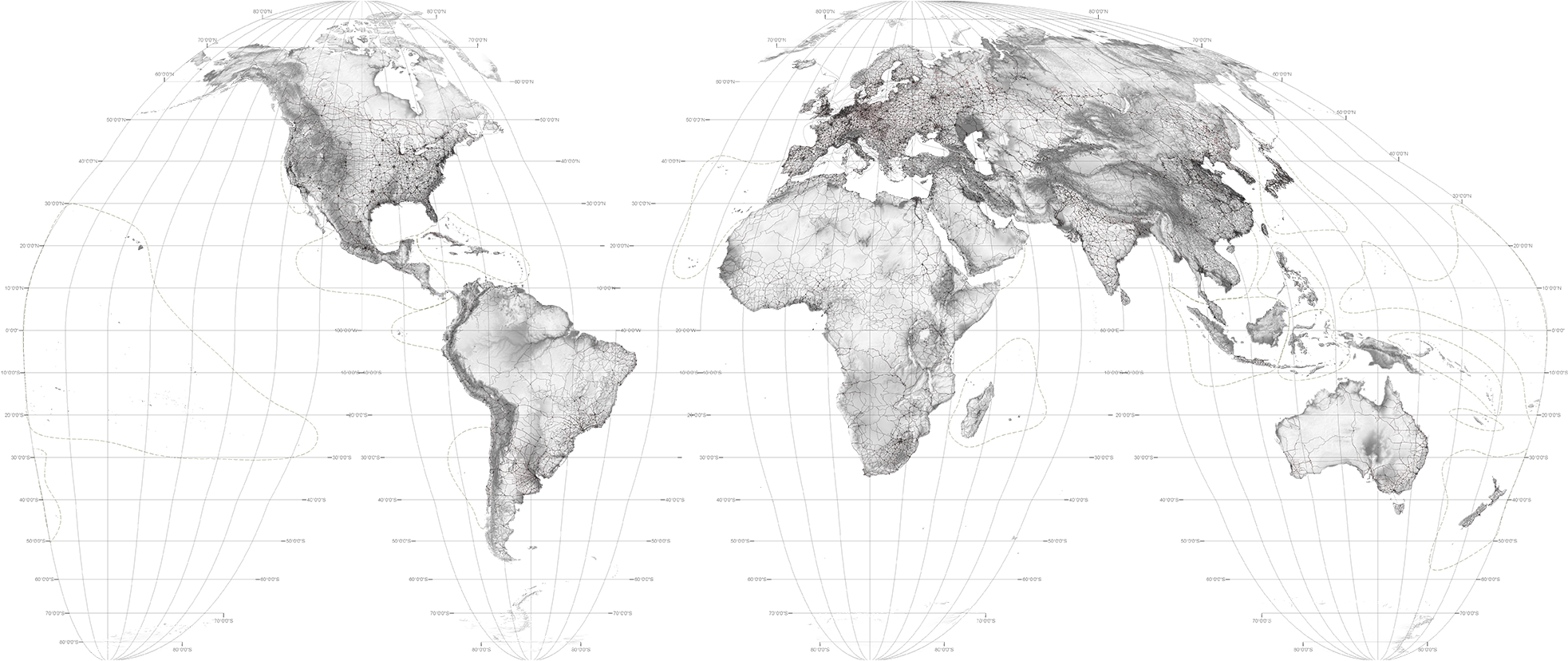 Atlas Of World Black And White (2000x851), Png Download