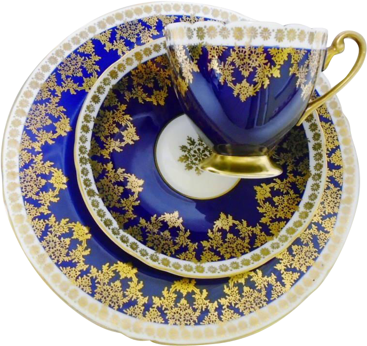 Shelley Cobalt Gold Ripon Duo Tazas De Porcelana, Porcelana - Teacup (755x755), Png Download