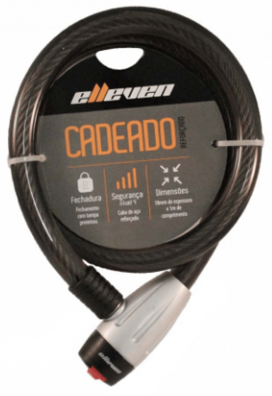 Cadeado Espiral 1m X 18mm Elleven Fumê/prata - Cadeado Espiral 12mm X 1m Elleven Segredo C/ Suporte (800x800), Png Download