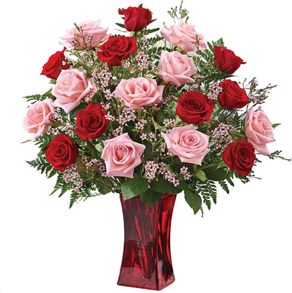 Red & Pink Roses Bouquet - Teleflora Bold Elegance Bouquet (1024x1024), Png Download