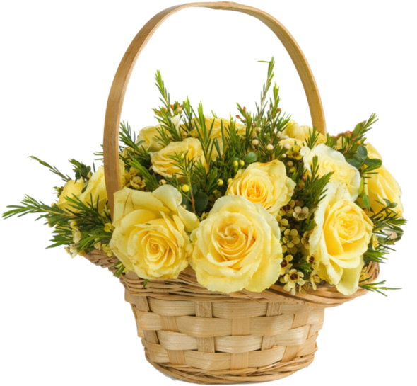 Basket Flowers Yellow Roses Bouquet Spring Summer Fteb - Gify Na Sobotnie Popołudnie (600x618), Png Download