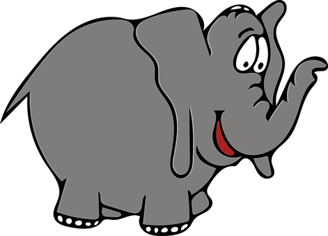 Clipart Of A Black And White Elephant Raising His Trunk - Norsu Clipart (471x340), Png Download