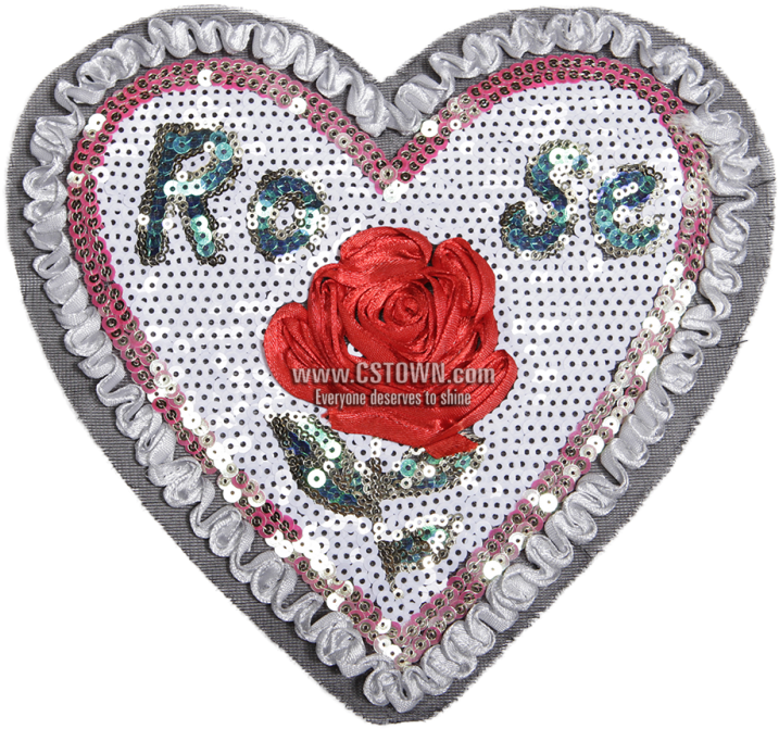 Stock Ribbon Red Rose In Heart Sequin Patch - Stock (780x780), Png Download