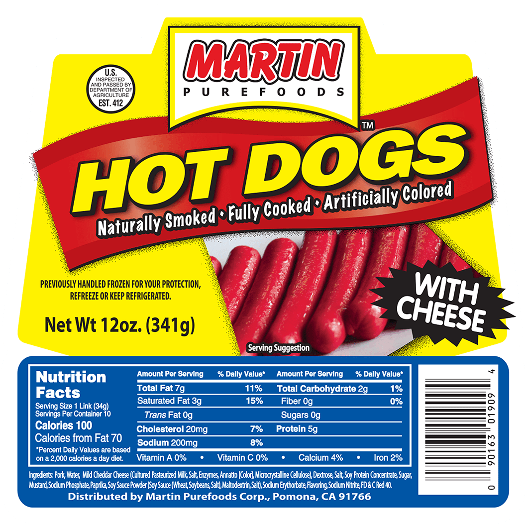 Hot Dogs With Cheese 12 Oz - Martin Purefoods (1182x1116), Png Download