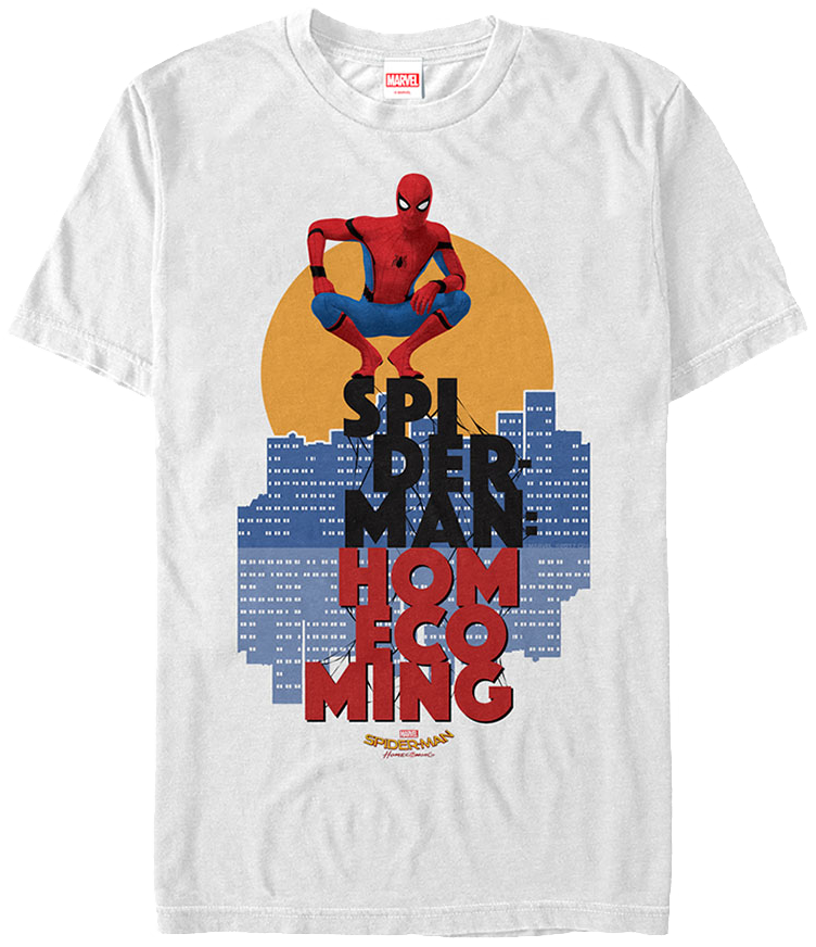 Spider Man Homecoming T Shirt - Spider-man Cityscape - Marvel Men's T-shirt - S, M, (752x872), Png Download