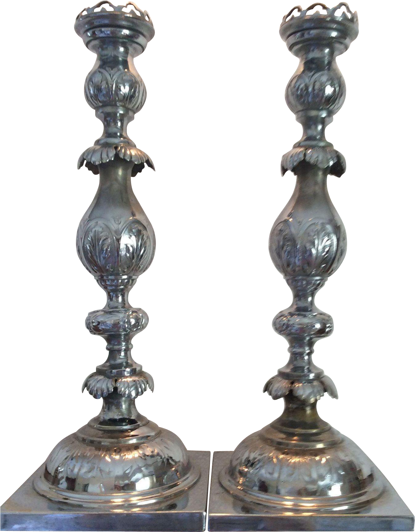 Fraget N Plaque Silver Plated Sabbath Candlesticks - Antique (1730x1730), Png Download
