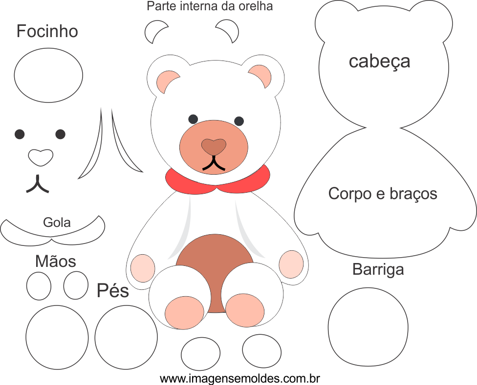 Molde De Ursinho, Moldes De Animais, Moldes, Vetor - Ursinho Moldes De Feltro (976x789), Png Download
