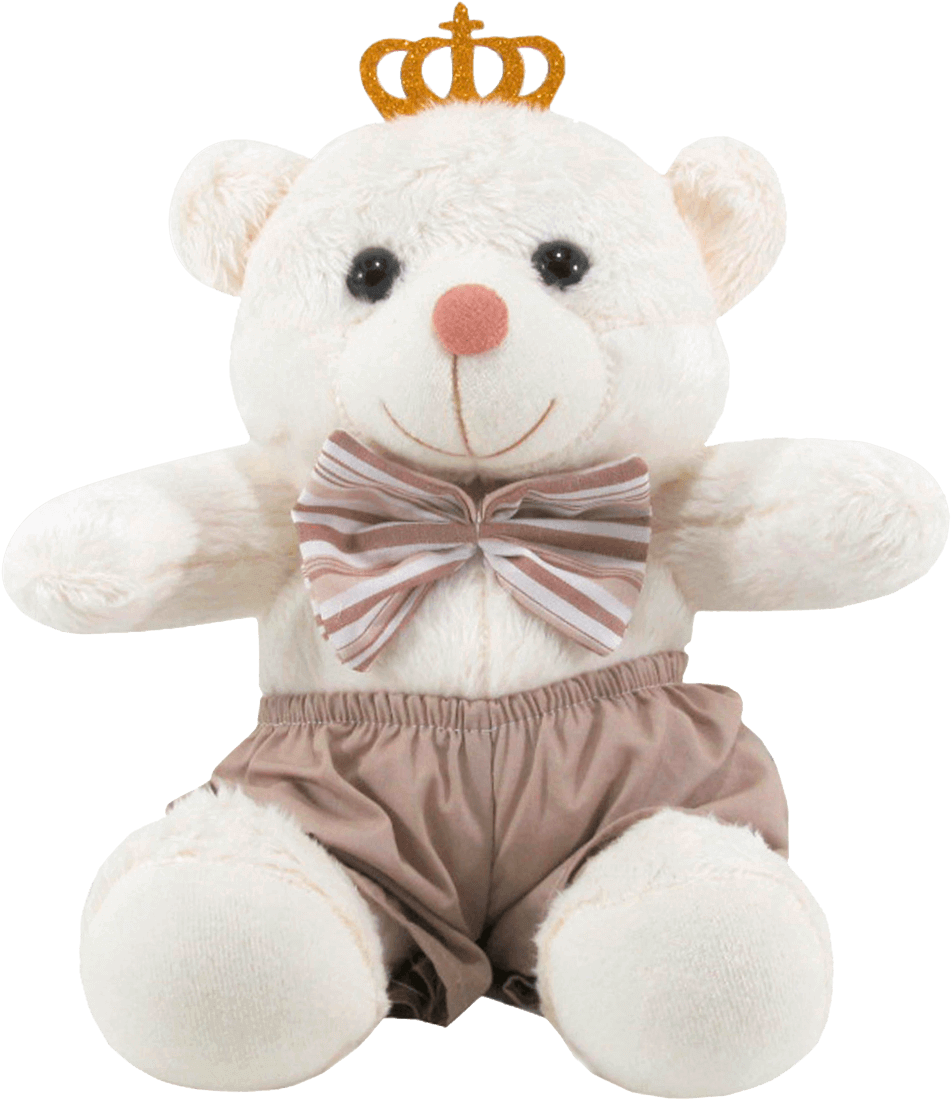 Urso Imperial - Urso Soft Grande Shorts Bege E Laço Listrado Com Coroa (1100x1100), Png Download