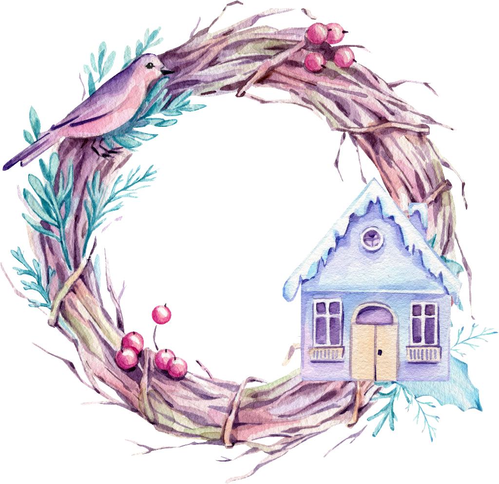 Hand Painted Fairy Tree Wind Tree Vine House Weaving - Christmas Day (1024x992), Png Download