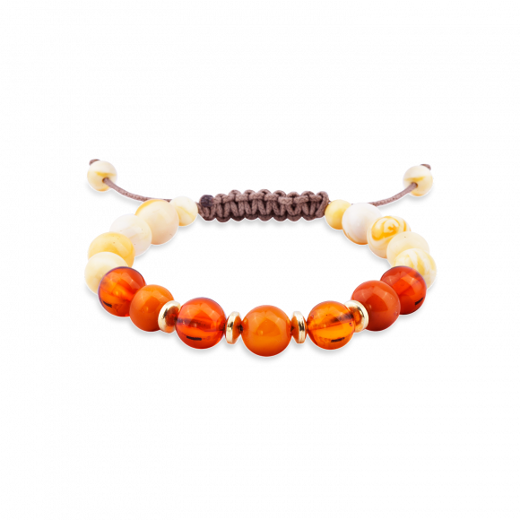 Bracelet With Gold Middle Pieces And Amber Beads In - Amber (580x580), Png Download