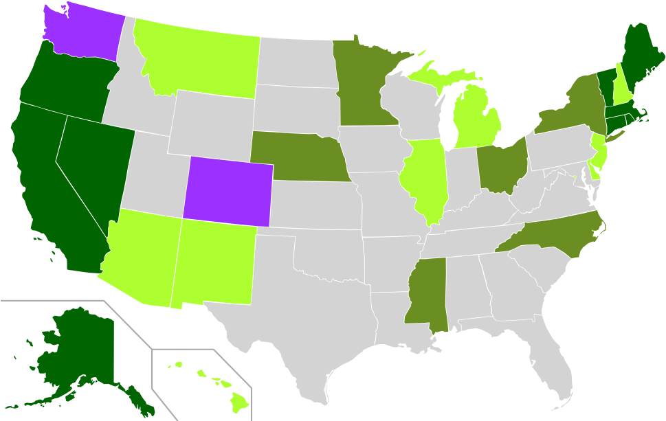 Map Of Us State Cannabis Laws - Legal States In America (1000x618), Png Download
