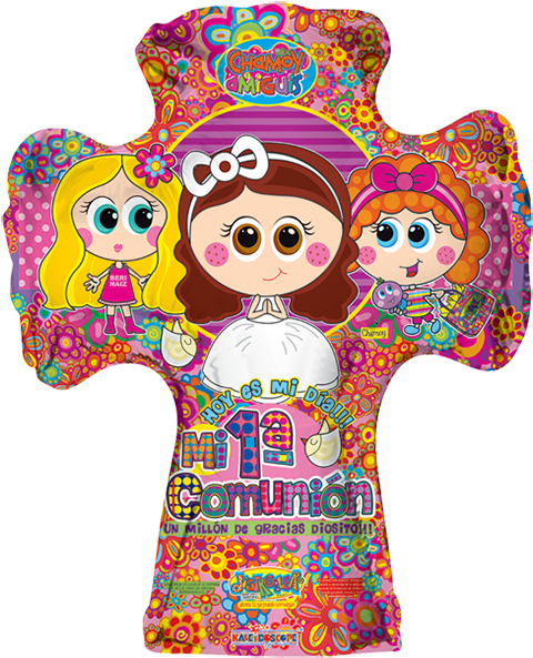 Distroller 1ra Comunión Cruz Rosa Mini Minishape - Globos Metalicos Para Primera Comunion (600x600), Png Download