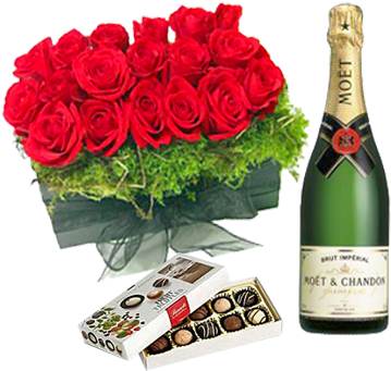 Roses Champagne And Chocolates (375x350), Png Download