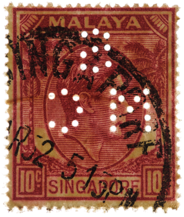 Post-war Smc Perfin , With A Defective Singaporf Datestamp (386x450), Png Download
