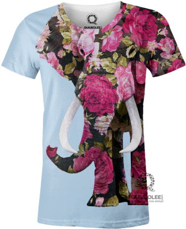 Playera Elefante - Floral Poster (431x479), Png Download