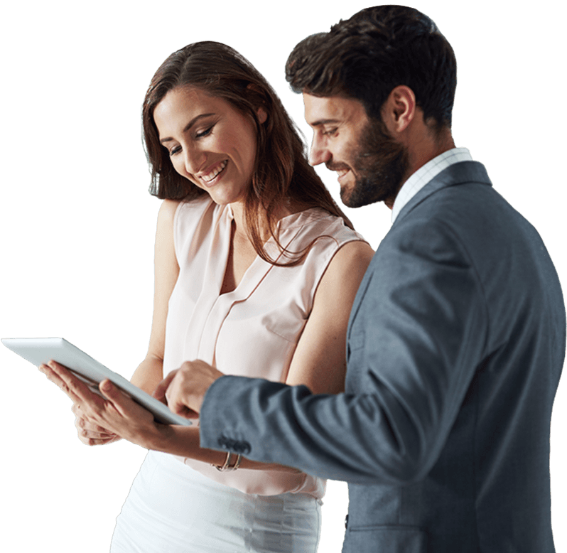 Two People Looking At A Compliance Software On A Tablet - Instant Messaging (798x778), Png Download