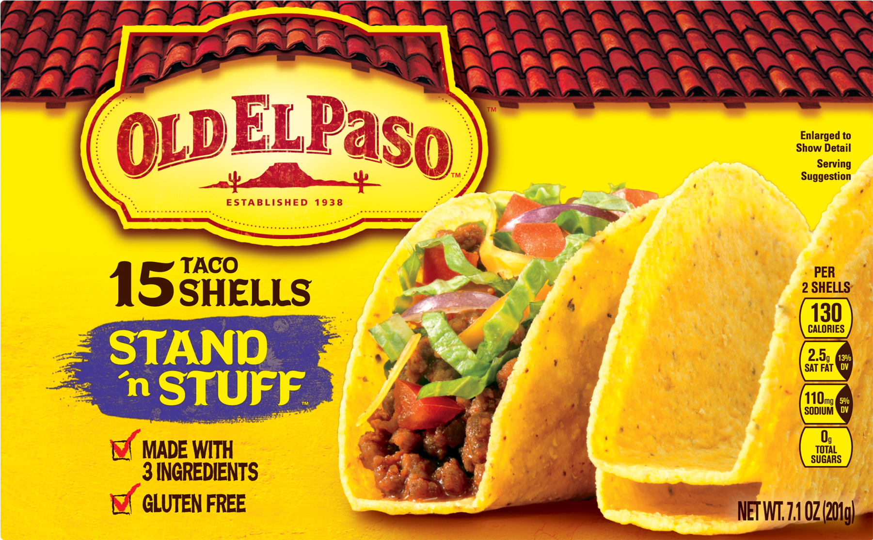 Old El Paso Taco Shells, Stand 'n Stuff, Gluten Free, - Old El Paso Mexican Rice Nutrition Facts (1800x1800), Png Download