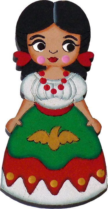 "china Poblana" Traditional Dress Magnet, Wooden Xochico - Imagen De China Poblana Caricatura (374x720), Png Download