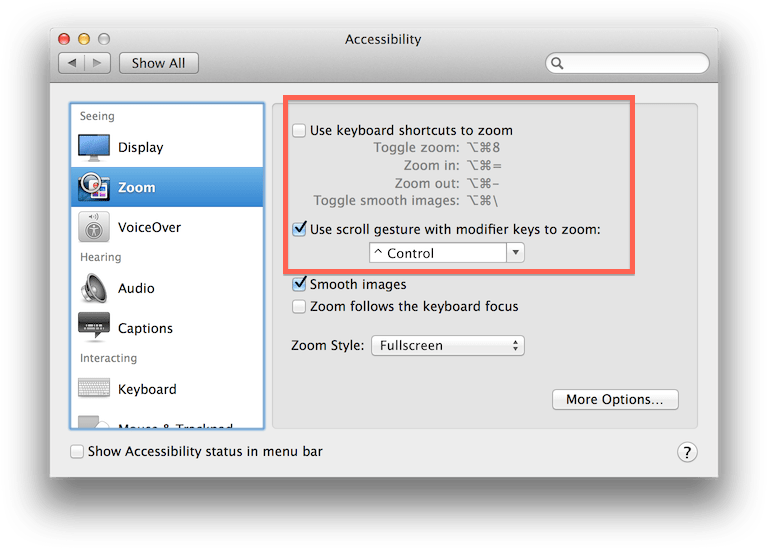 Screen Zooming Settings In Os X - Macos (782x563), Png Download