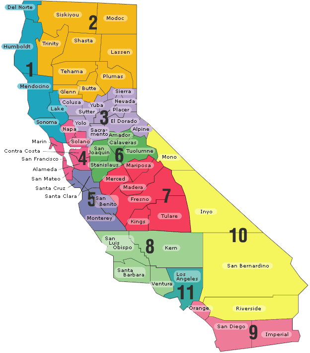 Map Of Regions Of California - California Schools Map (624x710), Png Download