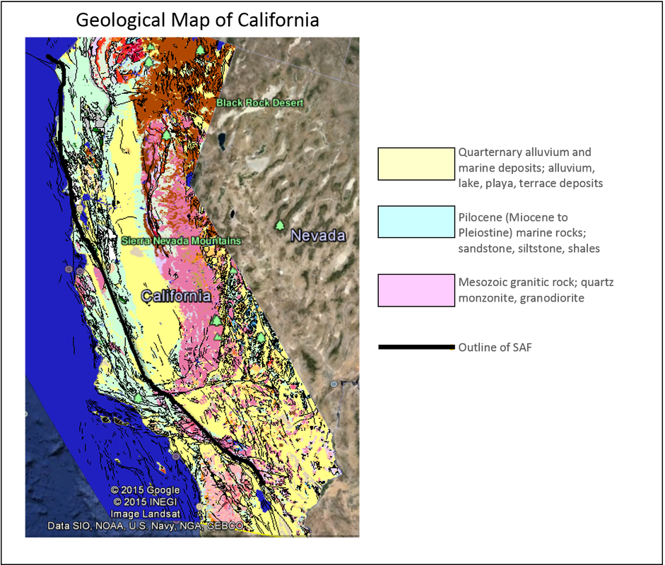 The Legend Specifies The Main 3 Lithologies Seen Along - San Andreas Fault Rock Maps (958x800), Png Download