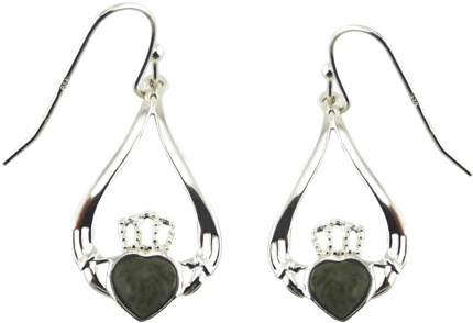 Claddagh Connemara Marble Silver Drop Earrings - Irish Connemara Marble Claddagh Earrings By J. C. Walsh (611x720), Png Download