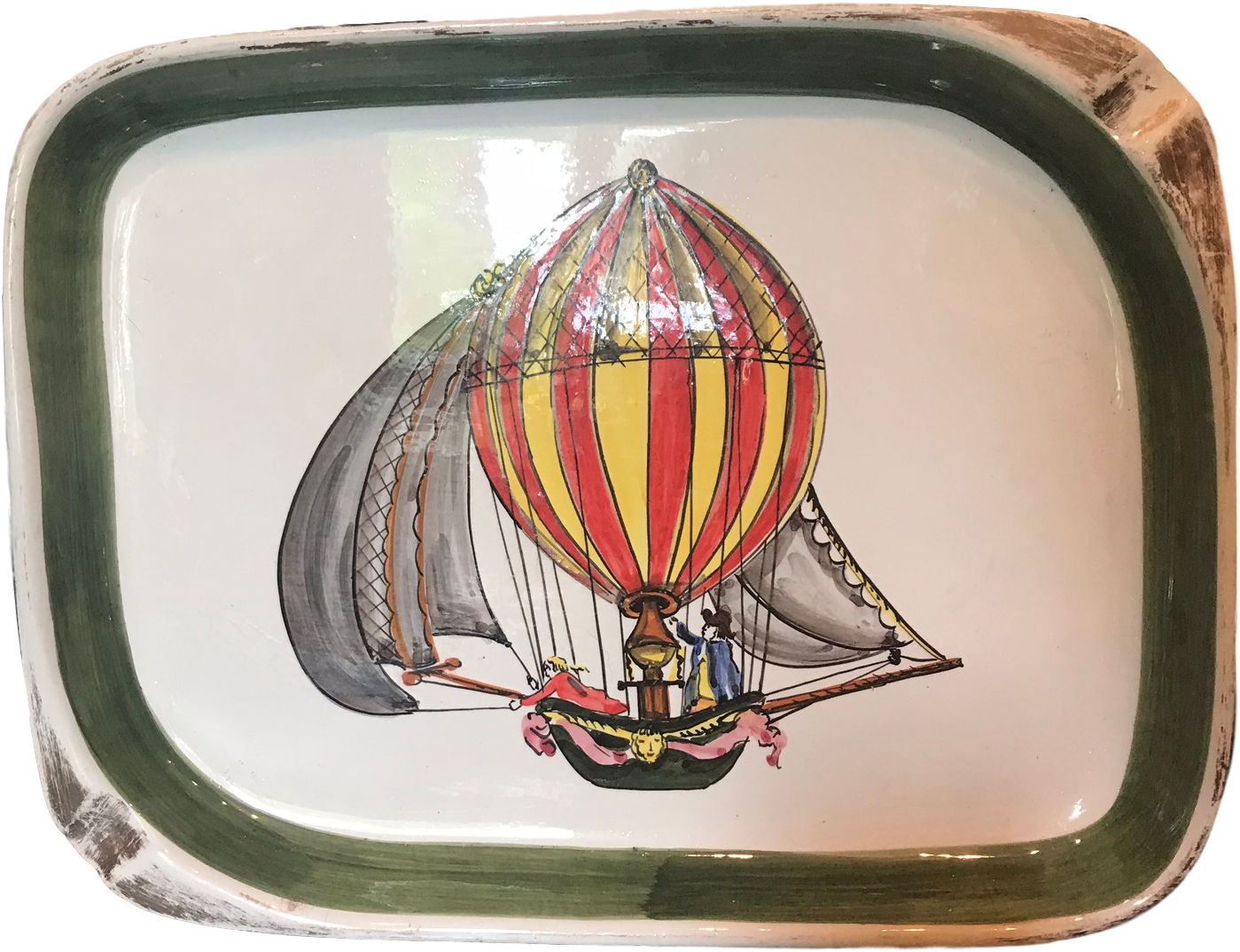 Vintage Italian Ceramic Hot Air Balloon Wall Plate - Ceramic (1532x1174), Png Download