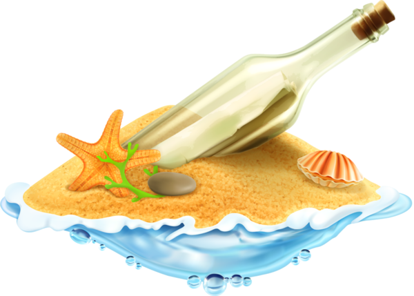 Sand And Seashells - Letter In A Bottle Png (600x429), Png Download