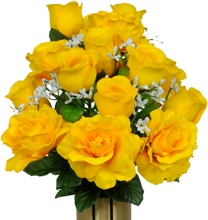 Yellow Open Rose & Yellow Rose Bud - Red Yellow Rose Vase (800x800), Png Download