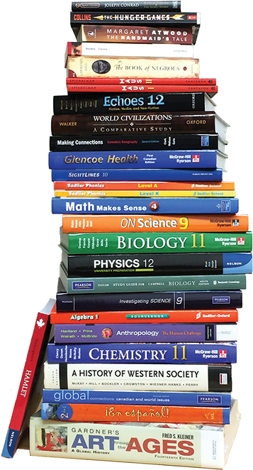 Book Stack No Back Reduced Web - Canadian High School Textbooks (467x702), Png Download