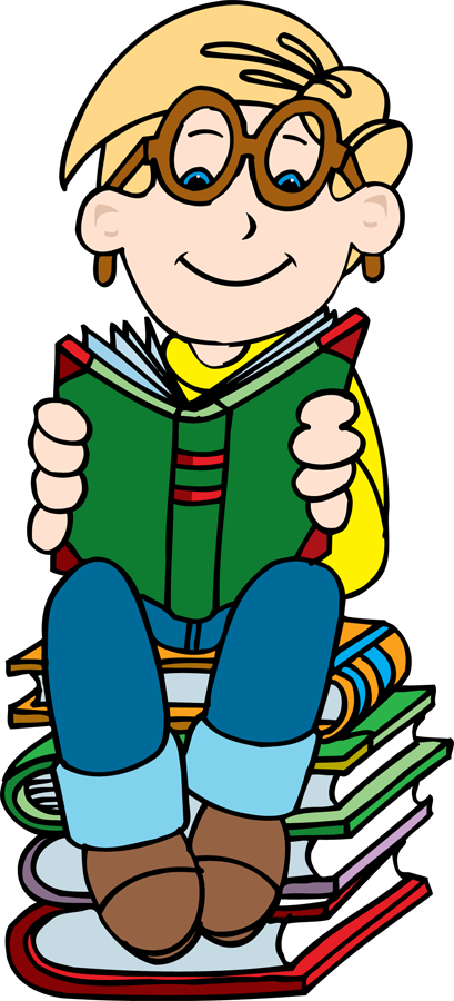 Boy Reading On Stack Of Books Clipart Clipartfest - Boy Reading Book Clipart Png (409x900), Png Download