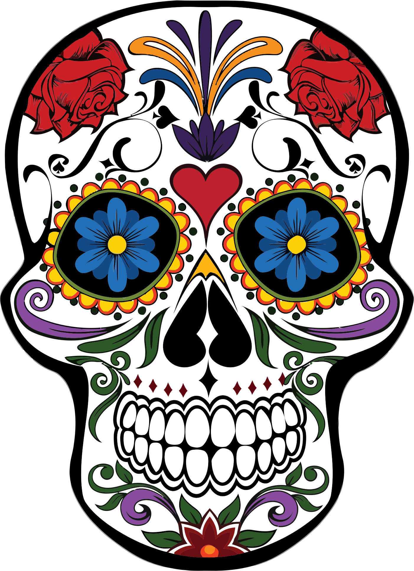 Clipart - Floral Skull - Floral Skull (1402x1930), Png Download