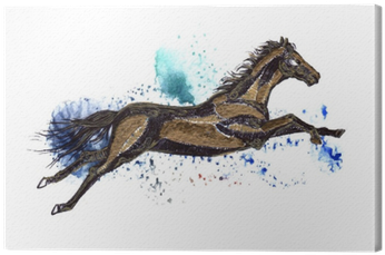 Flying Horse Black And Gold Drawing On A Watercolor - Watercolor Painting (400x400), Png Download