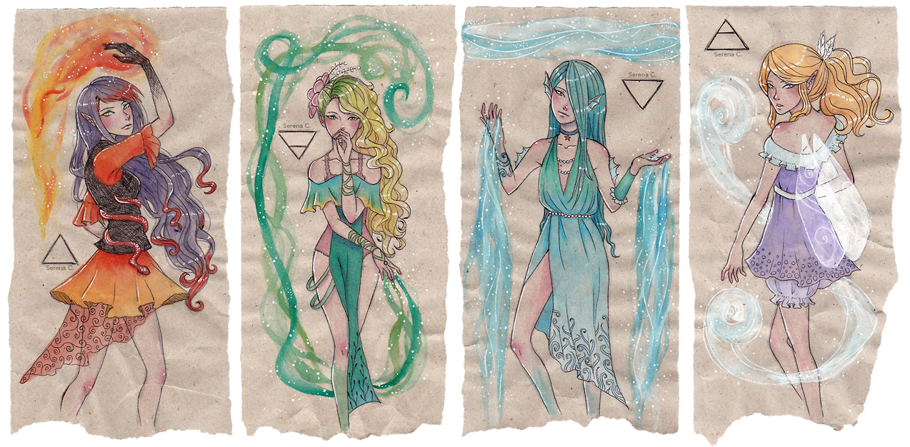 Artists On Tumblr Watercolor Watercolour Art Packaging - Four Elements Costumes Drawing (1280x626), Png Download