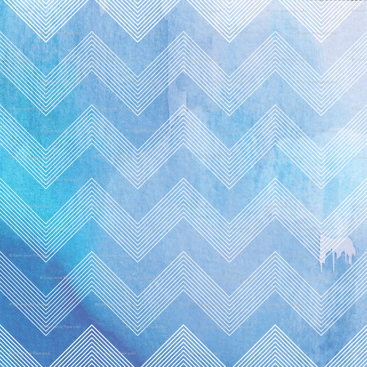 White Stripey Chevron Blue Watercolour Patterns Fabric - Watercolor Painting (1200x1200), Png Download