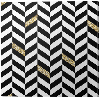 Classic Chevron Pattern With Glittering Golden Canvas - Black And White Chopping Board (400x400), Png Download