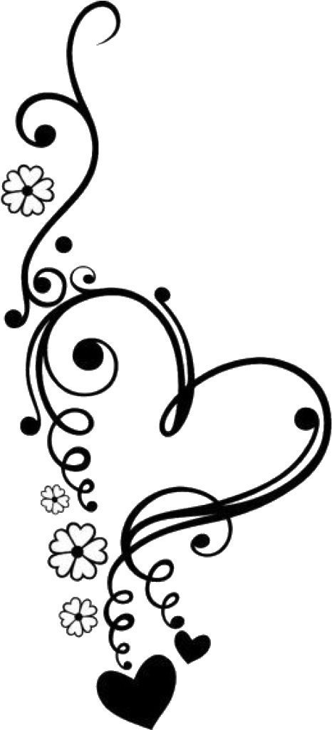 Flower And Heart Clipart Black And White (1024x1024), Png Download