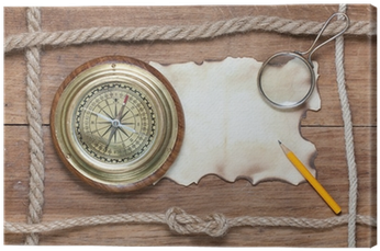 Compass, Burnt Paper, Pencil, Magnifying Glass And - Fondos De Madera Y Cuerdas (400x400), Png Download