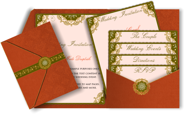 A Rich Combination Of Burnt Orange And Gold For This - Wedding Invitation Card Orange And Peach (670x426), Png Download
