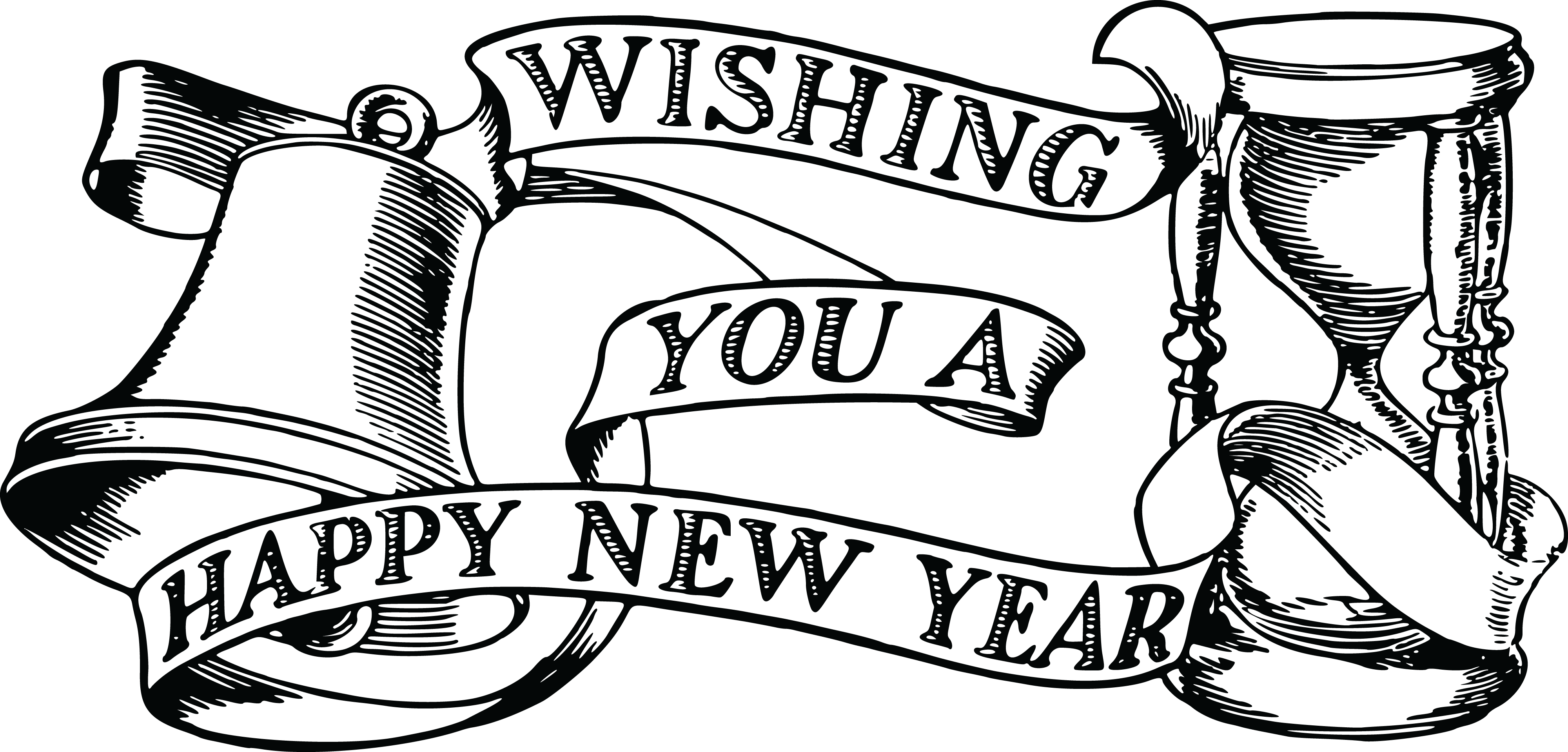 Free Clipart Of A Bell Hourglass And Happy New Year - Happy New Year 2019 (4000x1918), Png Download