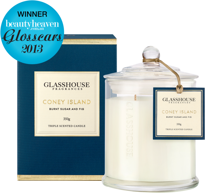 Coney Island Burnt Sugar & Fig Triple Scented Candle - Glasshouse Candles Coney Island (832x750), Png Download