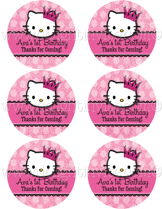 Hello Kitty Party Sticker Tags - Hello Kitty Thank You Tag (614x794), Png Download