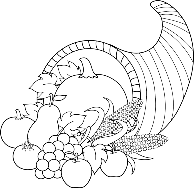 Cornucopia Clip Art Black And White (768x732), Png Download