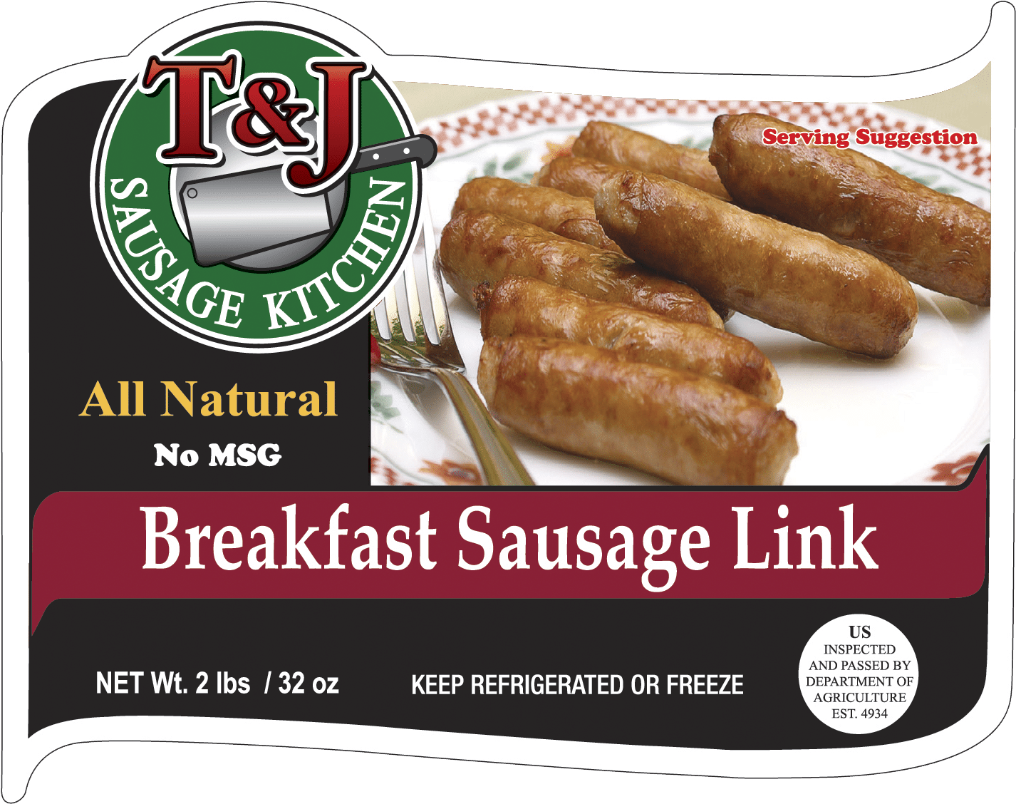 T & J Breakfast Sausage Link - 2 Oz Breakfast Sausage Links (2100x1500), Png Download